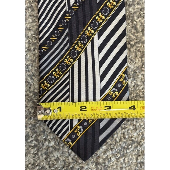 Vtg V2 Versace Mens Black Gold Baroque Striped Silk Tie 3.75" W x 57” L - Picture 9 of 9